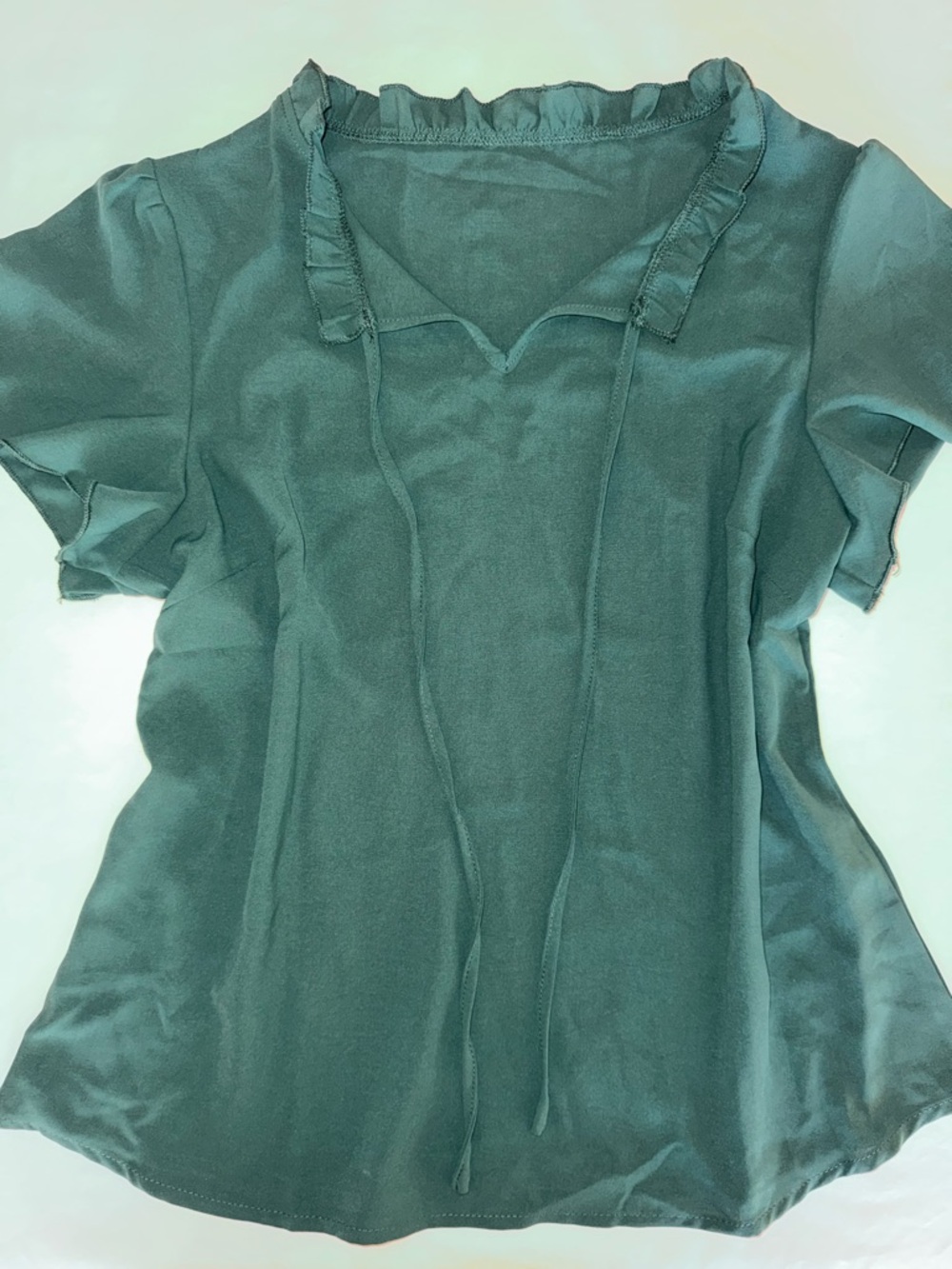 SHEIN Women's Green Ruffle Neck Short Sleeve Top L